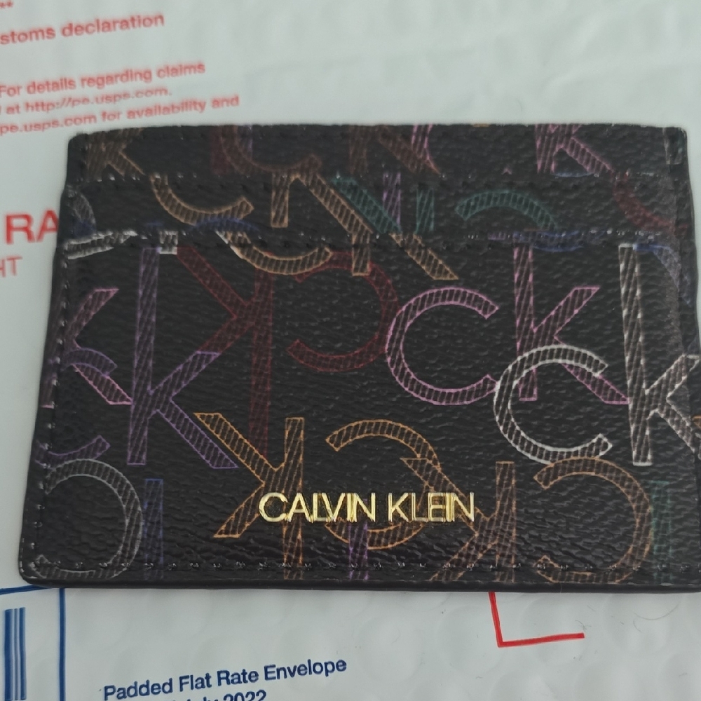 Calvin Klein Brown Card Holder with Multicolor Logo
